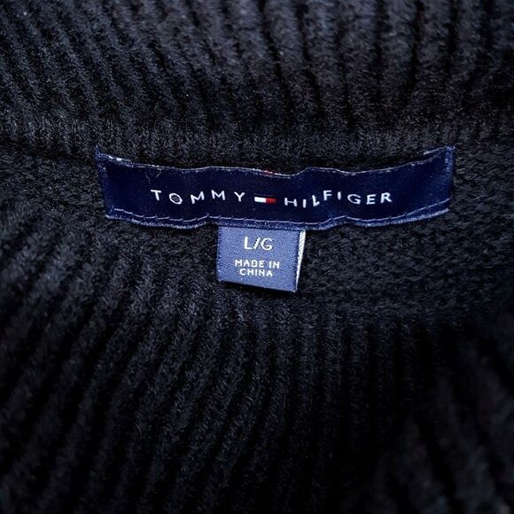 TOMMY HILFIGER Sweater Womens Large Black Pullover Off The Shoulder Cableknit - Picture 3 of 8